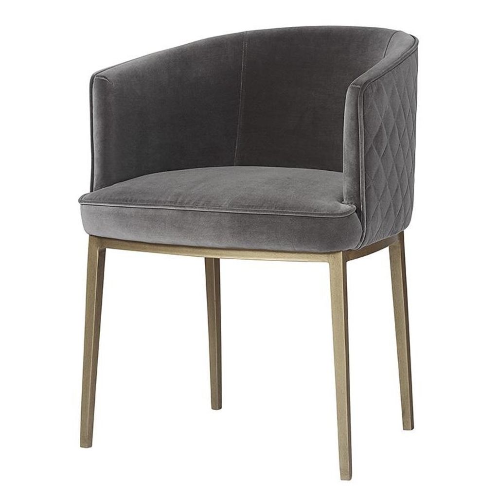 Preview image for Grey Quilted Curved Barrel Back Dining Chair Armchair Antique Brass Legs