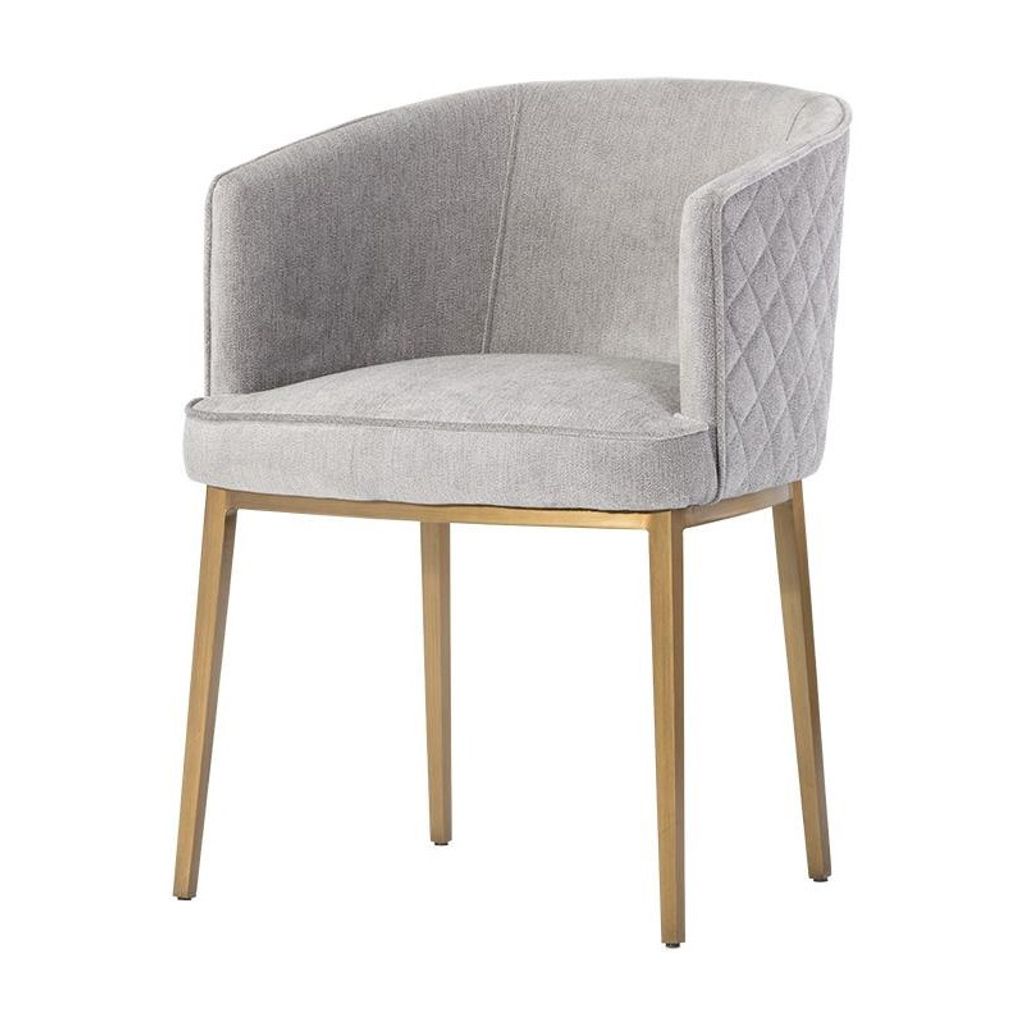 Preview image for Light Grey Quilted Curved Barrel Back Dining Chair Armchair Antique Brass Legs