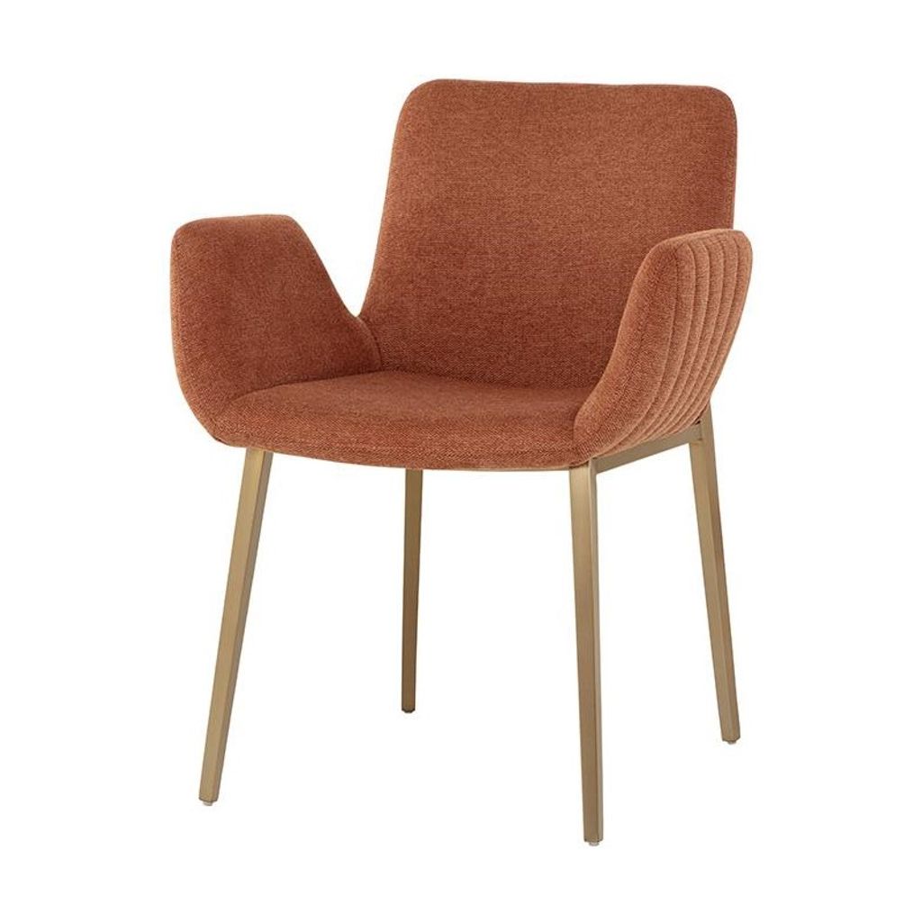 Preview image for Modern Rust Channel Tufted Dining Chair Armchair Gold Metal Legs