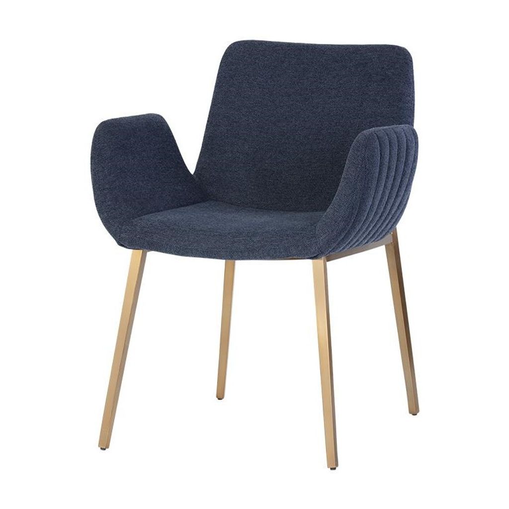 Preview image for Modern Navy Blue Channel Tufted Dining Chair Armchair Gold Metal Legs