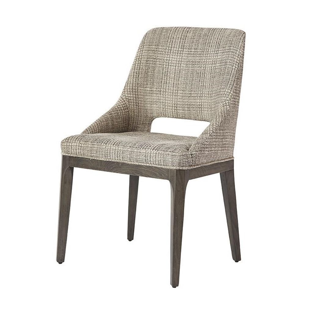 Preview image for Transitional Light Gray Plaid Fabric & Solid Oak Wood Dining Chair
