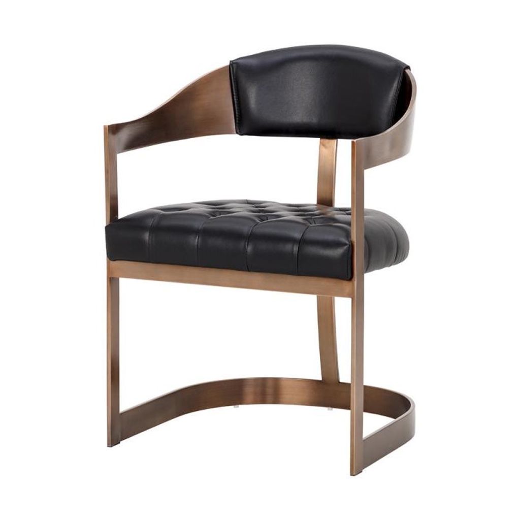 Preview image for Curved T-Back Dining Chair Antique Brass & Black Bonded Leather Armchair
