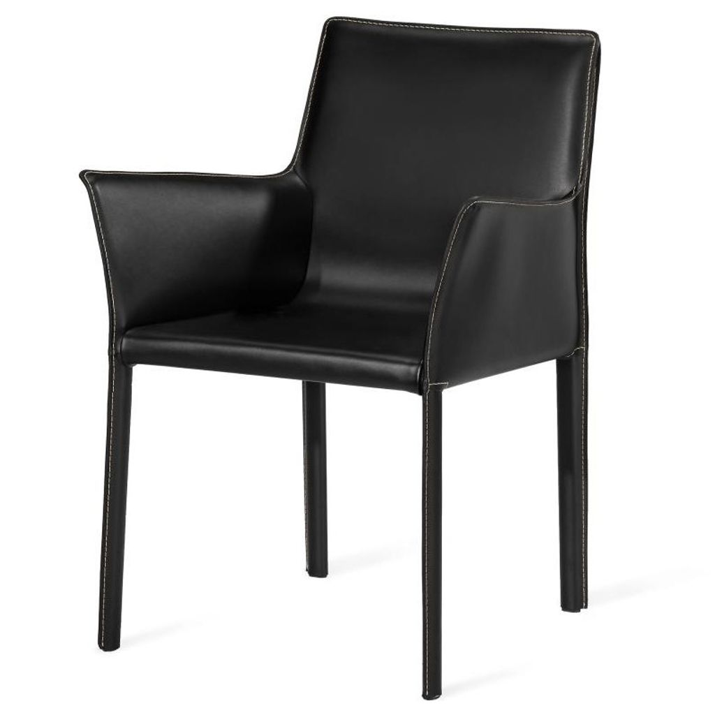 Preview image for Modern Minimalist Black Leather Dining Chair Armchair