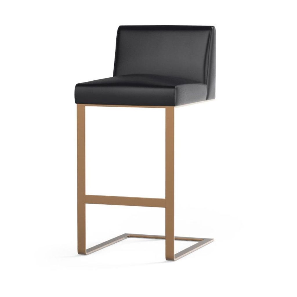 Preview image for Low Back Cantilever Black Leather & Antique Brass Steel Frame Bar Stool