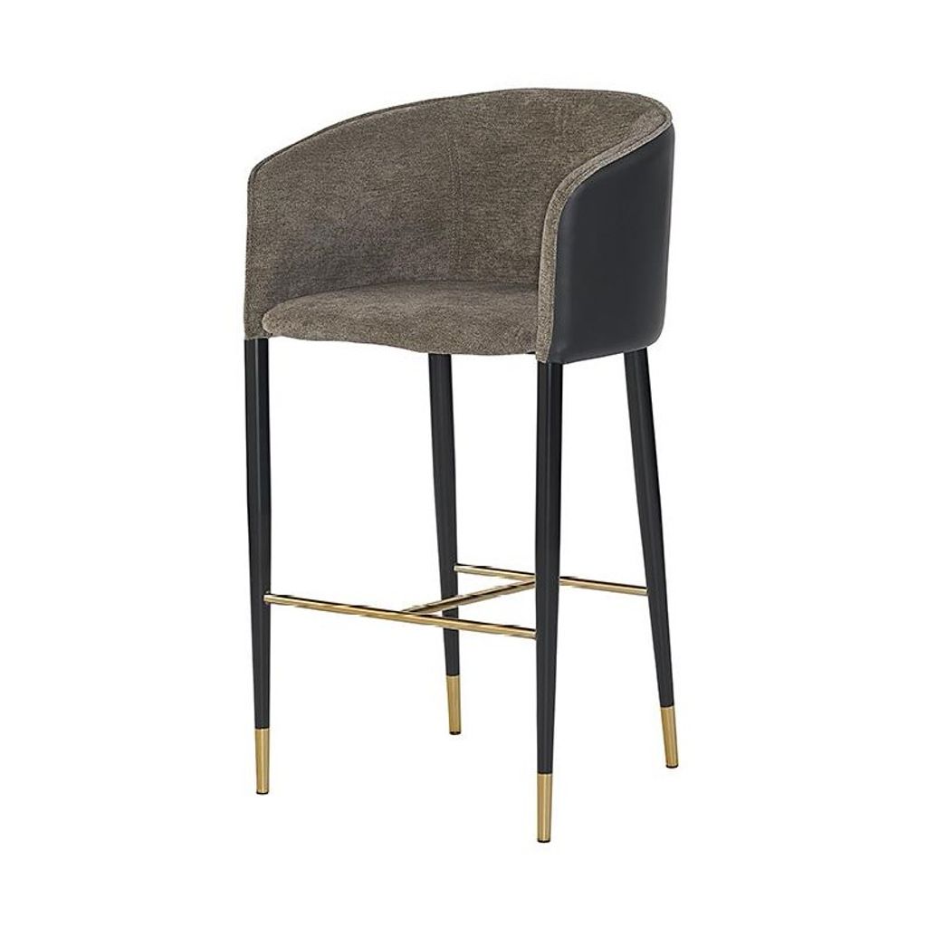 Preview image for Modern Barrel Back Barstool Grey Fabric & Black Faux Leather