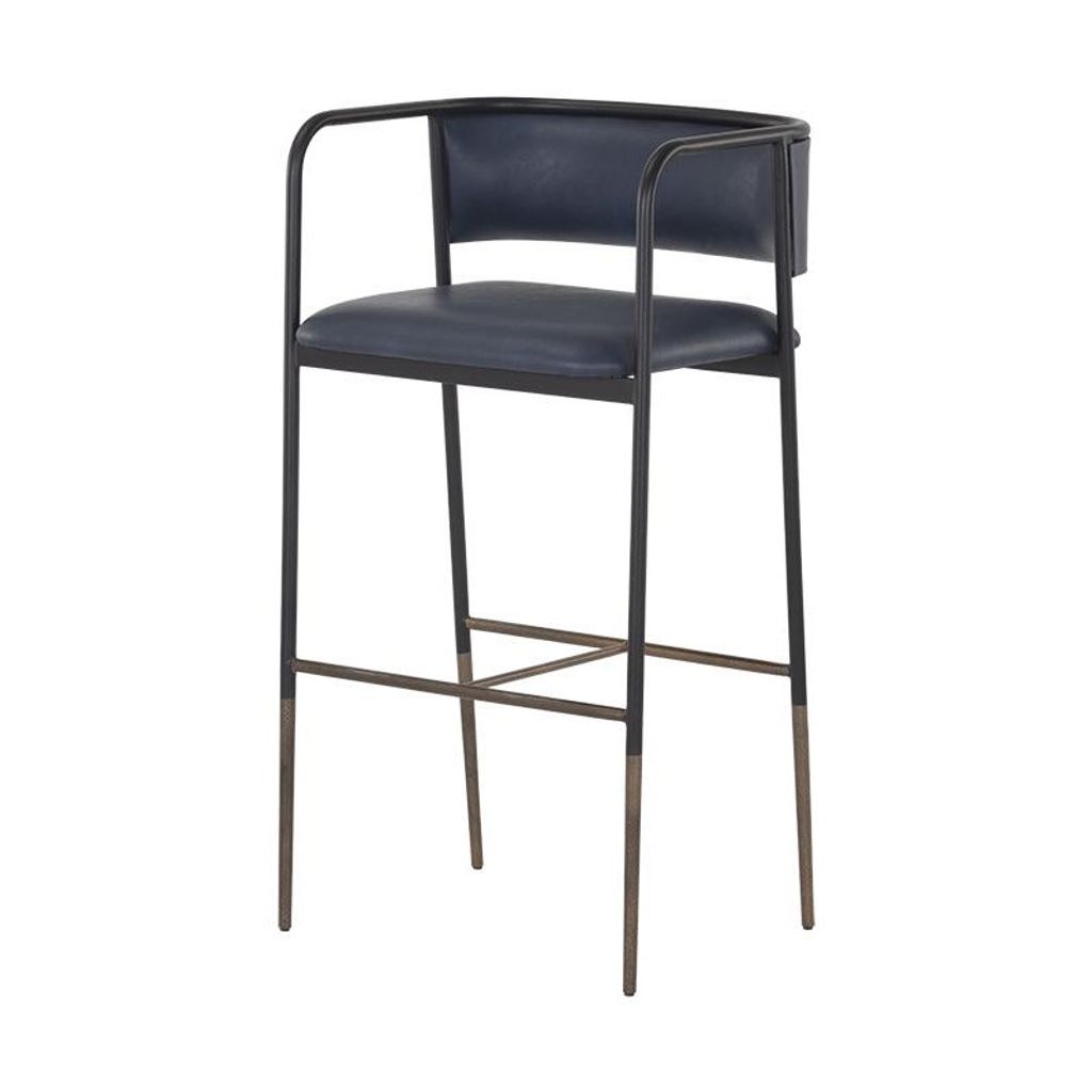 Preview image for Industrial Loft Blue Faux Leather Curved Back Bar Stool Black Metal Frame