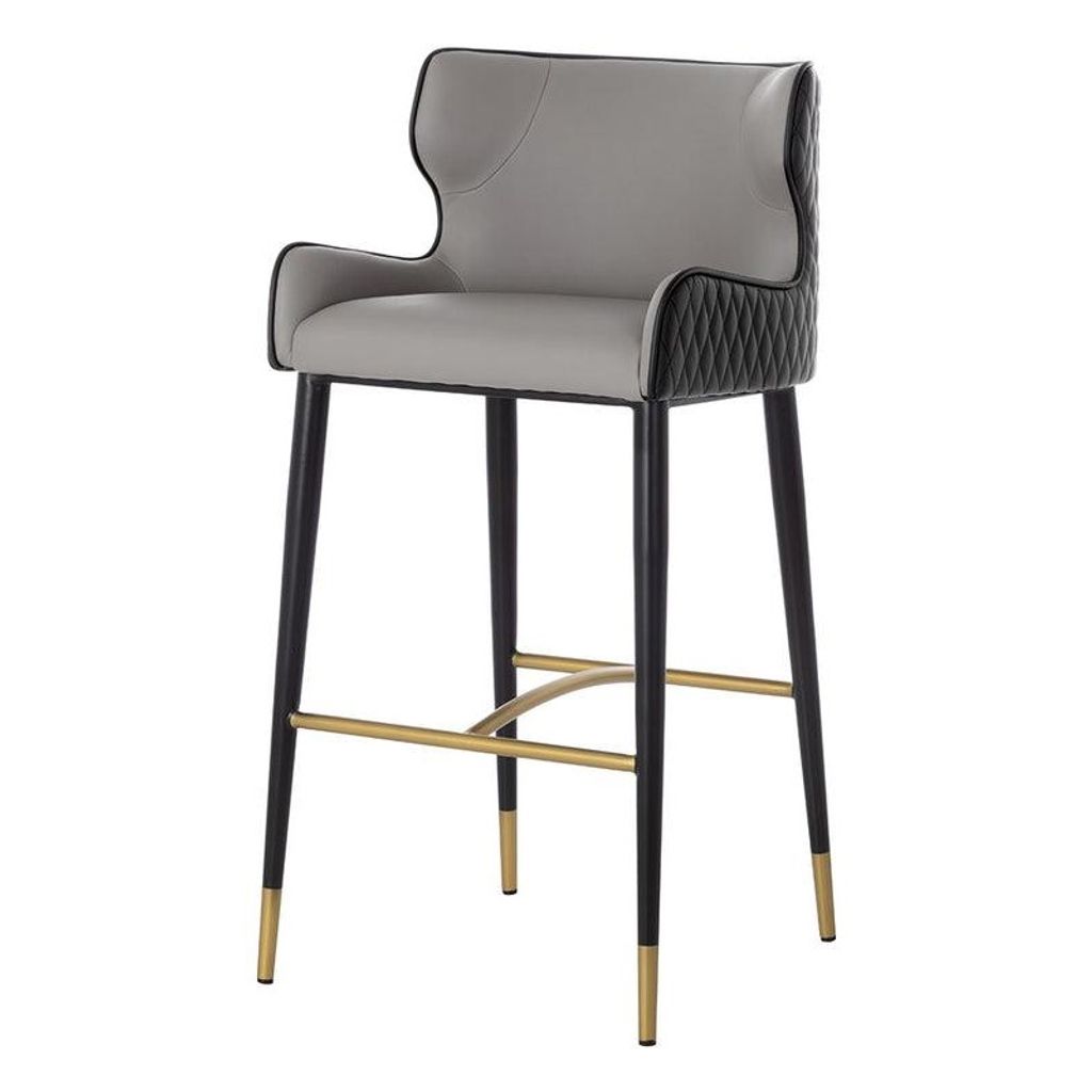 Preview image for Diamond Quilted Black & Grey Faux Leather Bar Stool Gold Accents