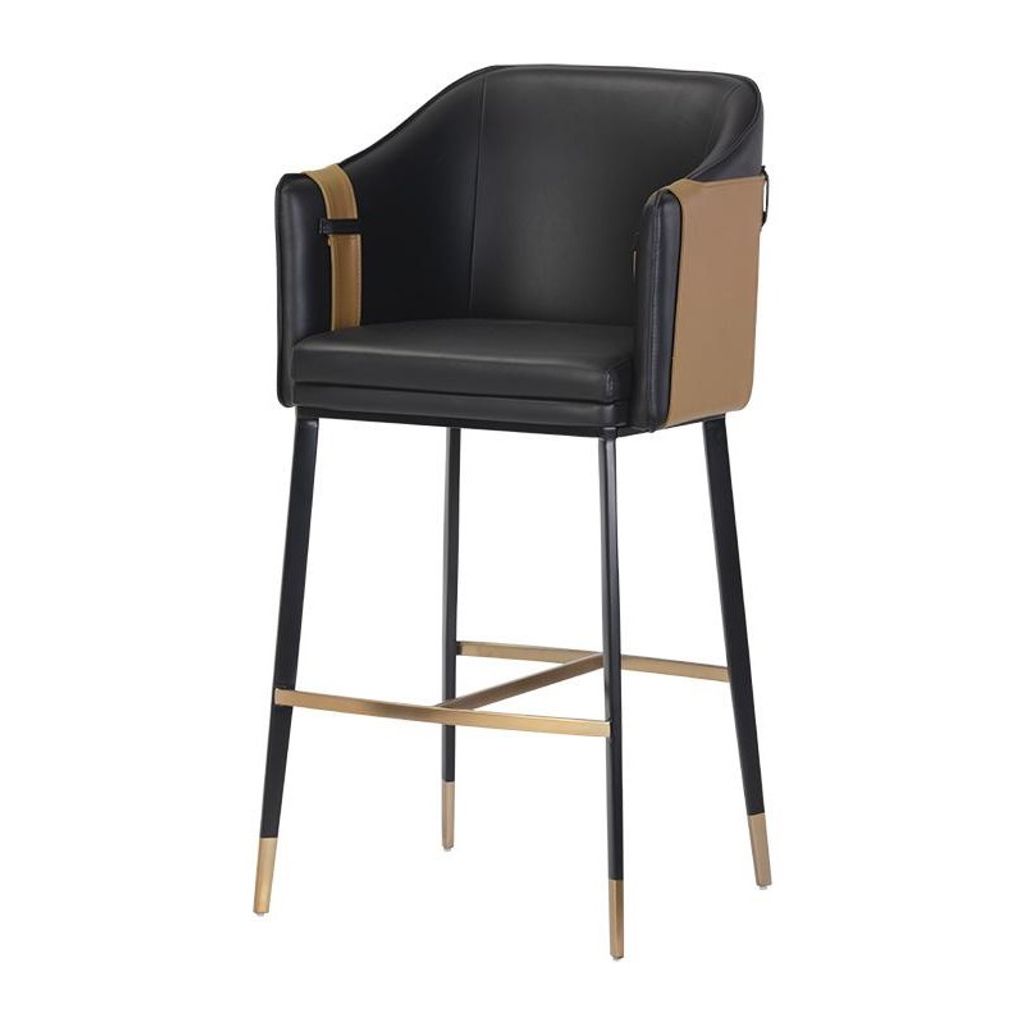 Preview image for Two Tone Black & Cognac Brown Faux Leather Barrel Back Bar Stool