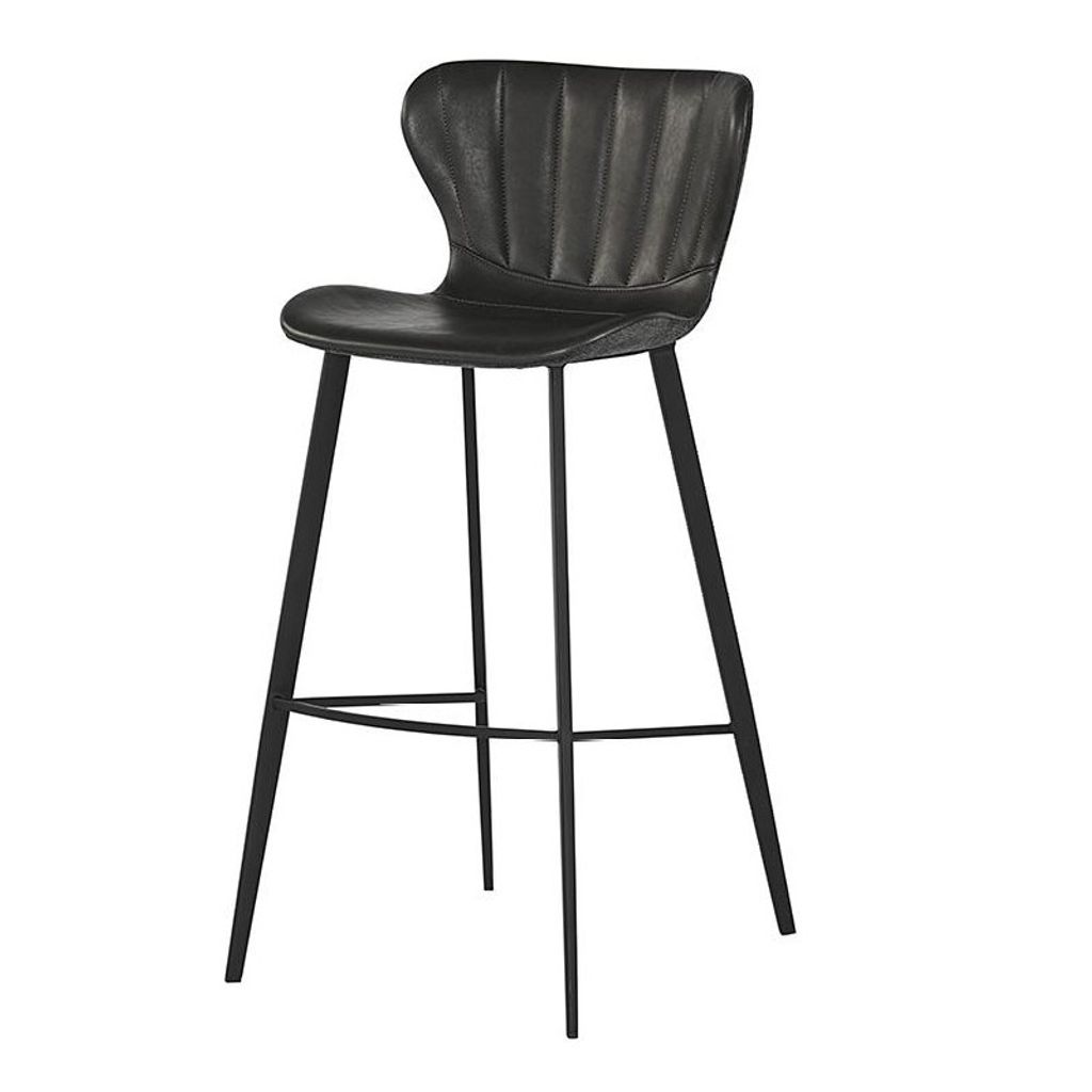 Preview image for Channel Tufted Grey Faux Leather Bar Stool Black Metal Legs
