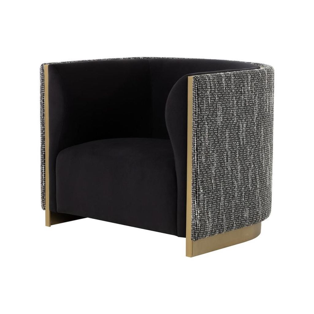 Preview image for Contemporary Two Tone Barrel Back Black Armchair Lounge Chair Gold Accents