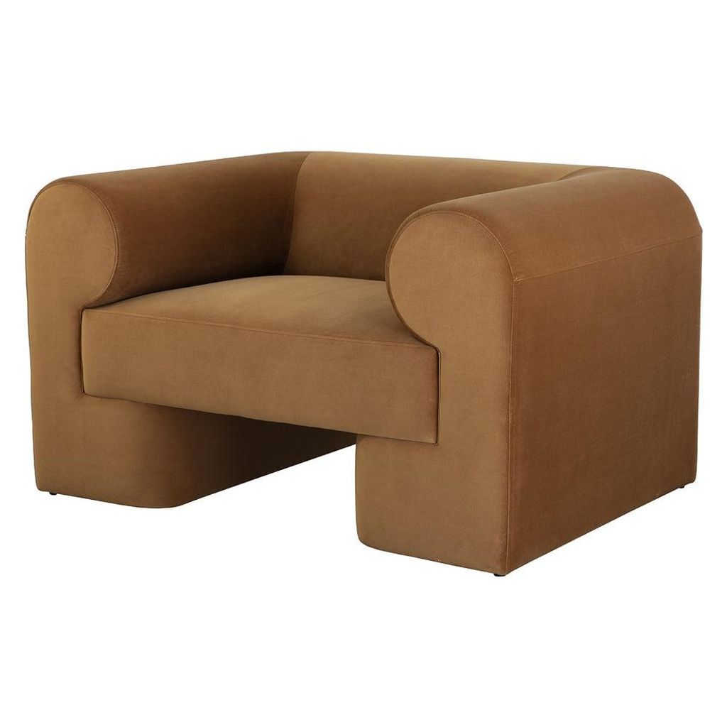 Preview image for Contemporary Mod Style Reverse Roll Arm Armchair Gold Velvet Lounge Chair