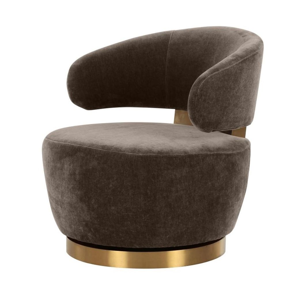 Preview image for Modern Glam Brown Fabric & Brushed Gold Curved Back Swivel Chair