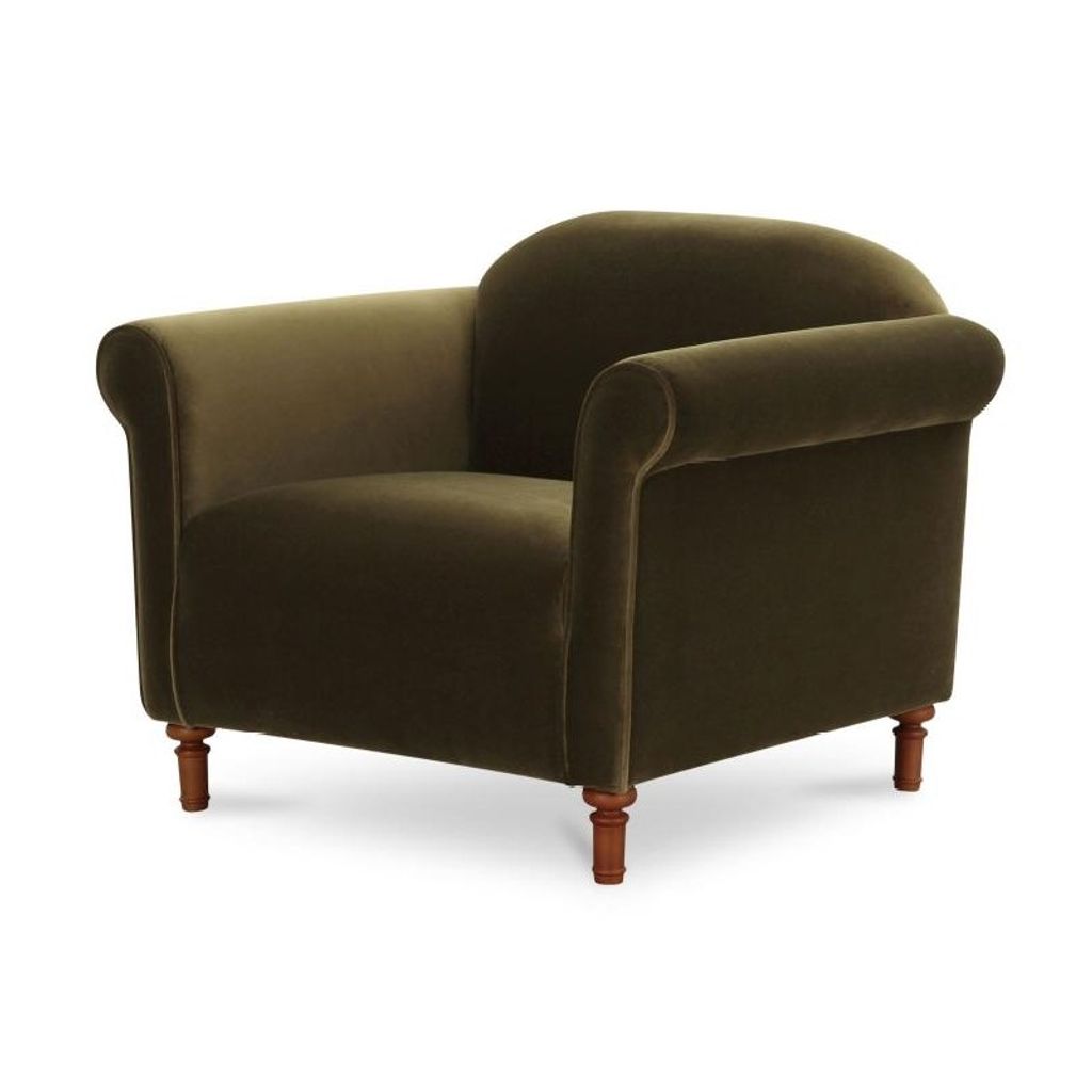 Preview image for Modern Classic Dark Green Faux Mohair Roll Arm Lounge Chair Tight Back & Seat Armchair