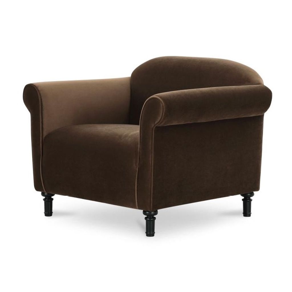 Preview image for Modern Classic Dark Brown Faux Mohair Roll Arm Lounge Chair Tight Back & Seat Armchair