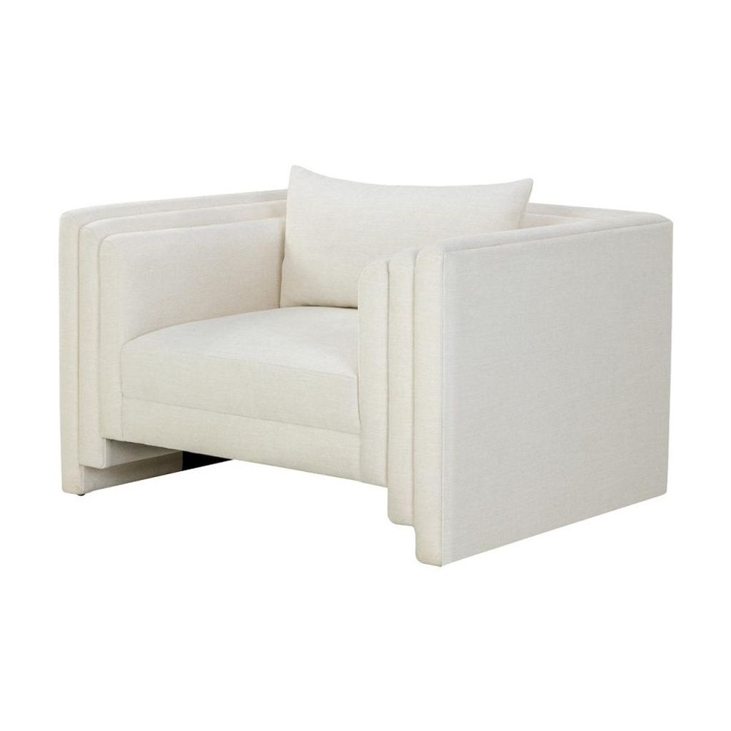 Preview image for Modern Geometric Stacked Arms Heather Ivory Tweed Lounge Chair