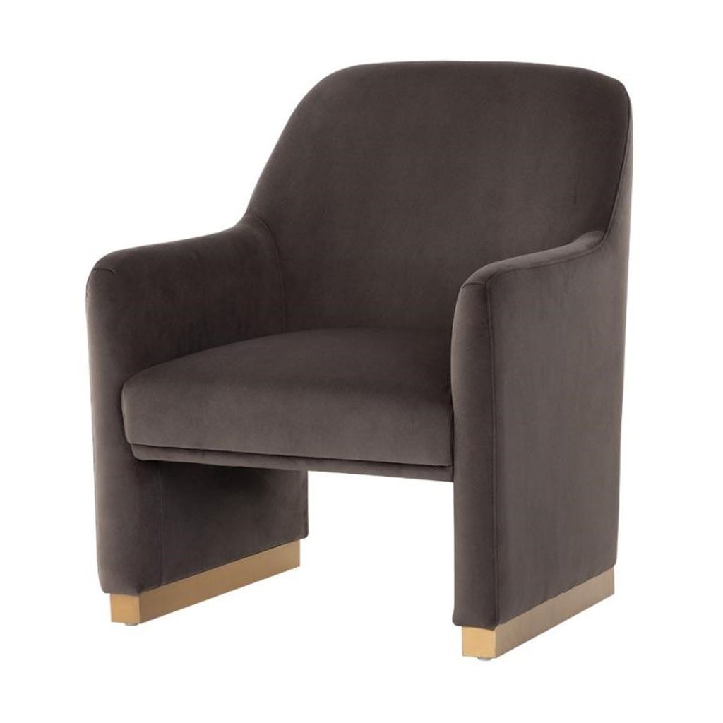 Preview image for Dark Ash Gray Upholstered Tight Back Lounge Chair Armchair Gold Steel Base