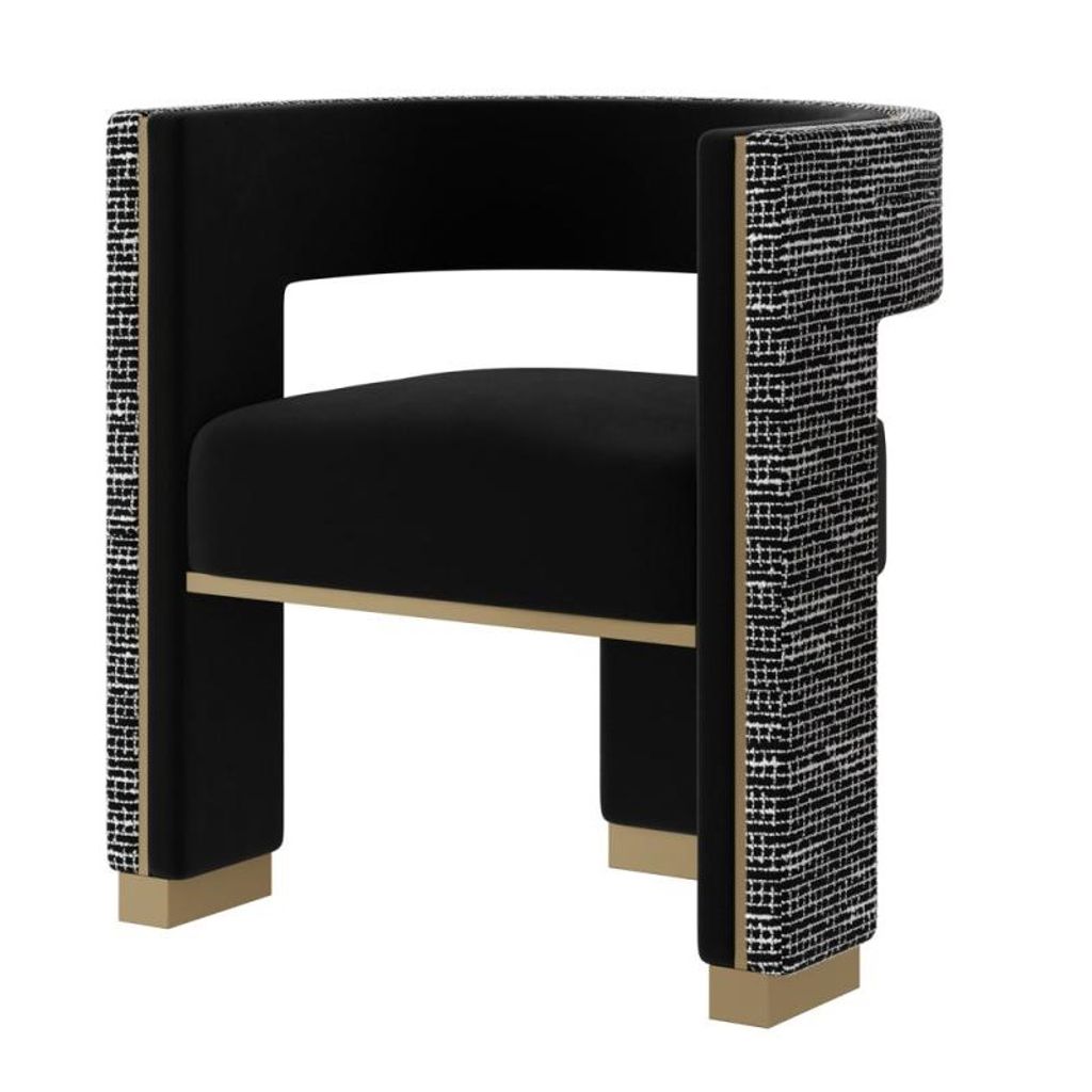 Preview image for Modern Three Leg Two Toned Black Fabric Dining Chair Armchair Gold Accents
