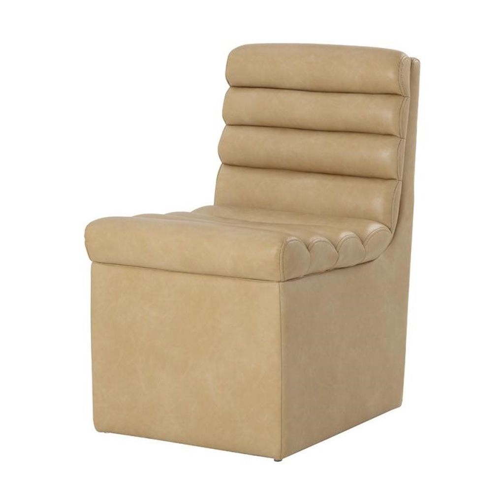 Preview image for Channel Tufted Bolster Rolled Back Tan Faux Leather Armless Wheeled Dining Chair