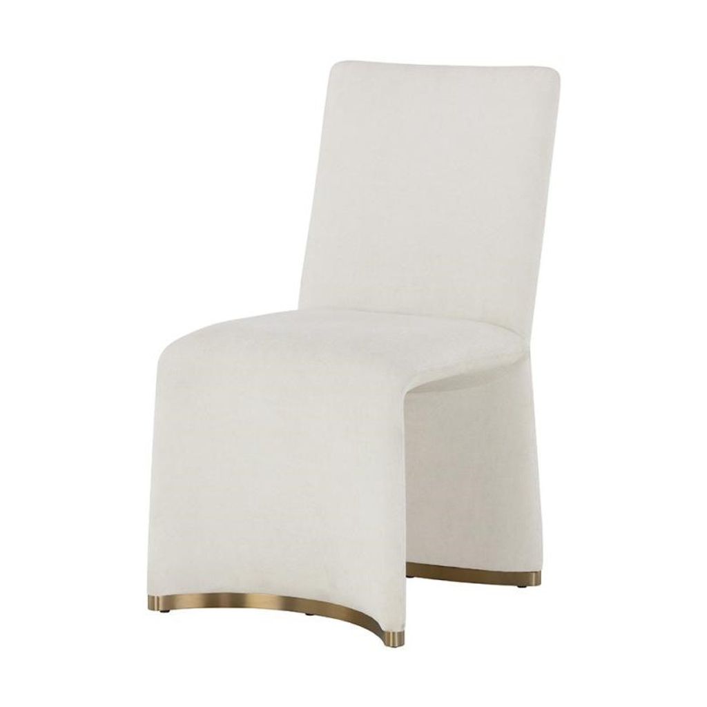 Preview image for Modern Glam Ivory Fabric Armless Dining Chair Gold Accents
