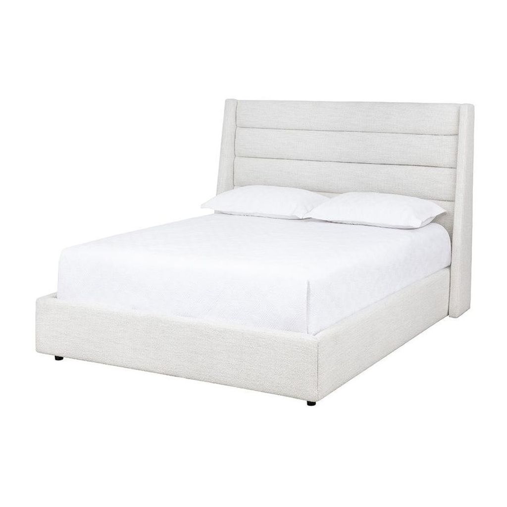 Preview image for Channel Tufted Pearl White Performance Fabric Fully Upholstered Queen Bed Frame