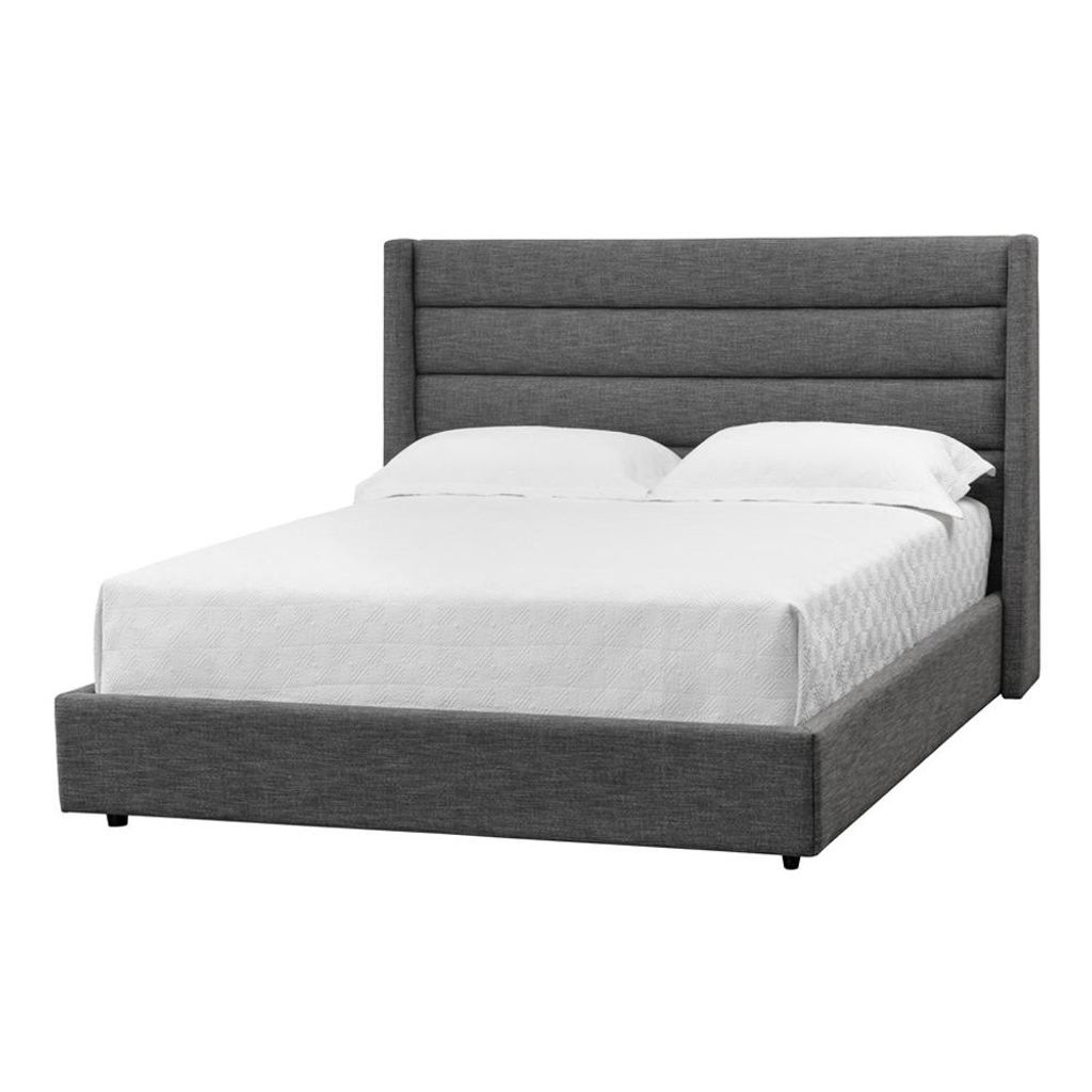 Preview image for Channel Tufted Dark Grey Fabric Fully Upholstered King Bed Frame