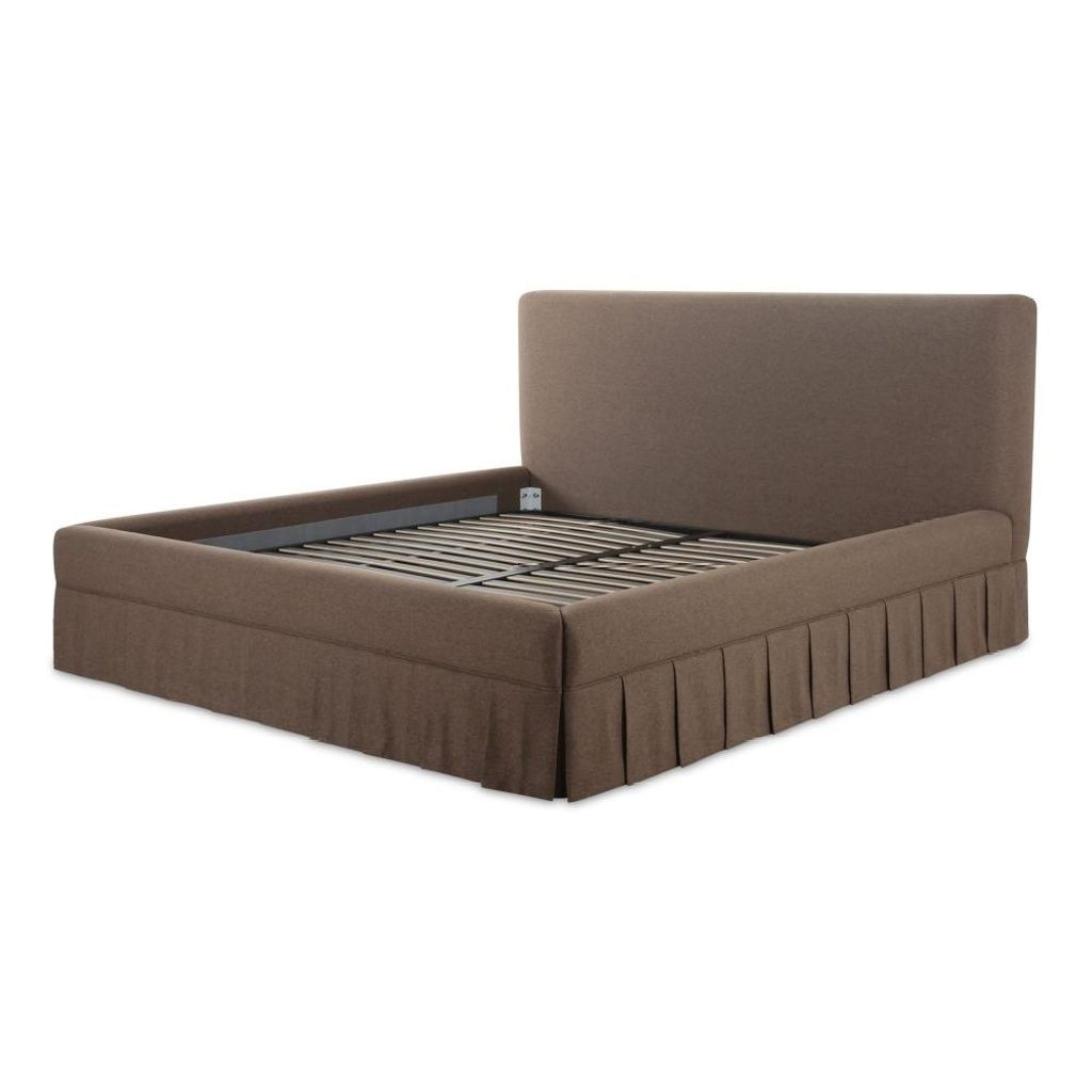 Preview image for Rounded Corner Brown Box Pleat Fully Upholstered Queen Bed Frame