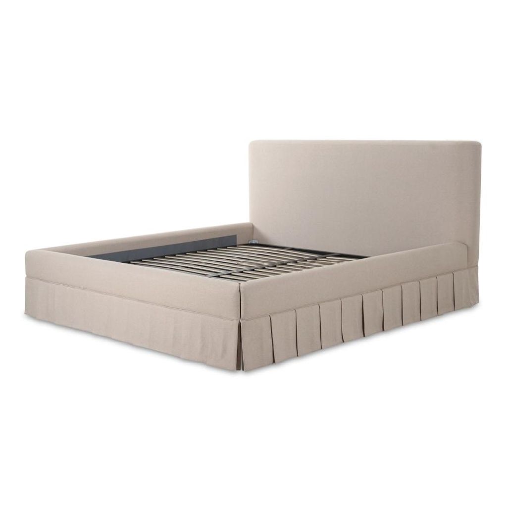 Preview image for Rounded Corner Beige Box Pleat Fully Upholstered King Bed Frame