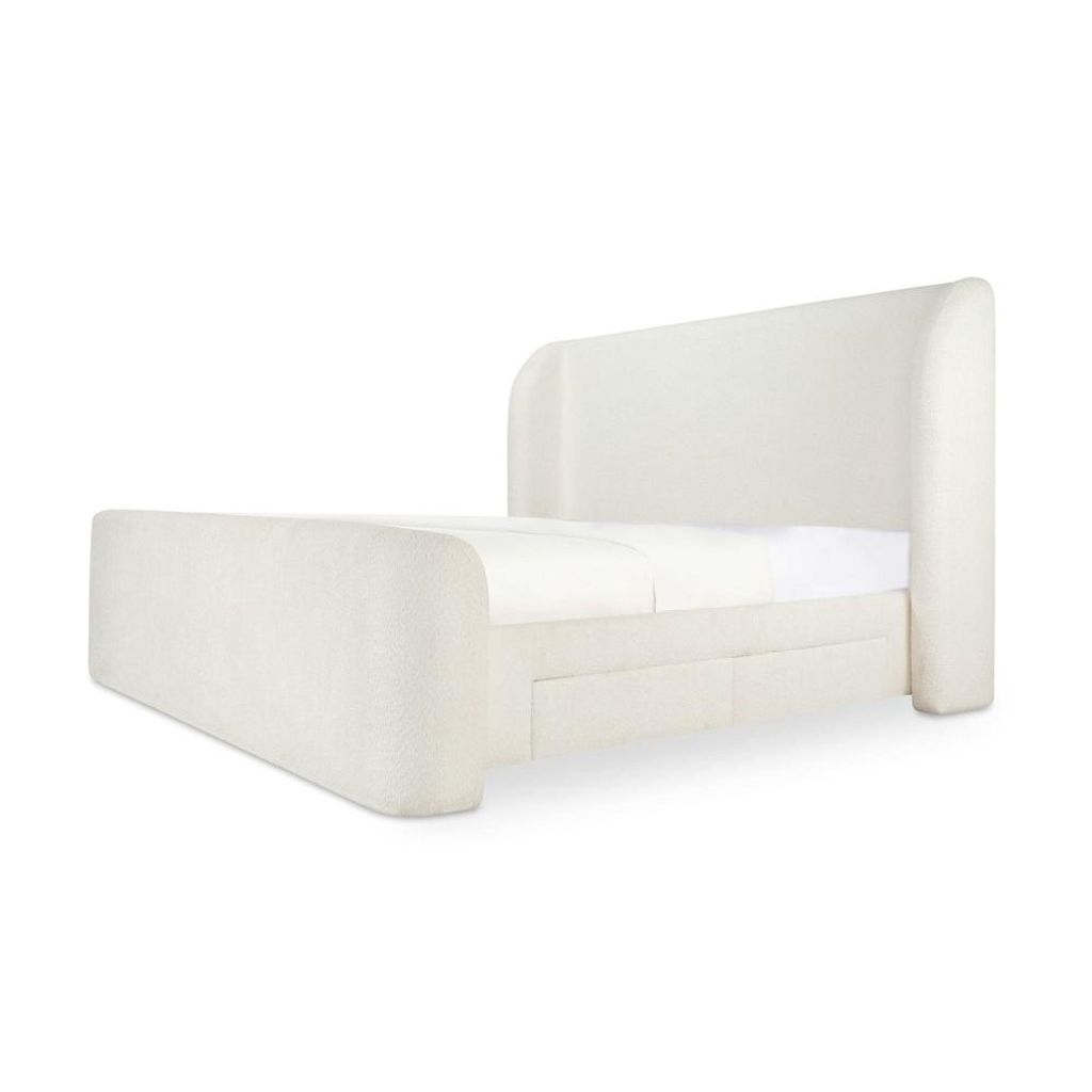 Preview image for Fully Upholstered Cream Wingback Queen Bed Frame with Storage Drawers