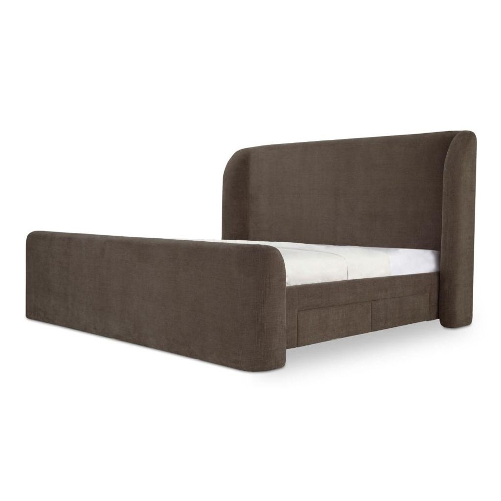 Preview image for Fully Upholstered Brown Wingback King Bed Frame with Storage Drawers