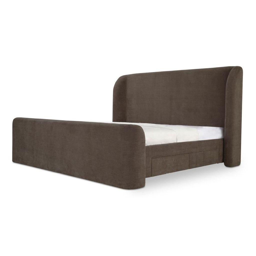 Preview image for Fully Upholstered Brown Wingback Queen Bed Frame with Storage Drawers