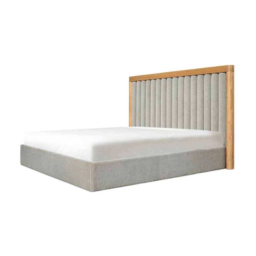 Preview image for Channel Tufted Grey Fabric Upholstered Queen Bed Oak Wood Frame