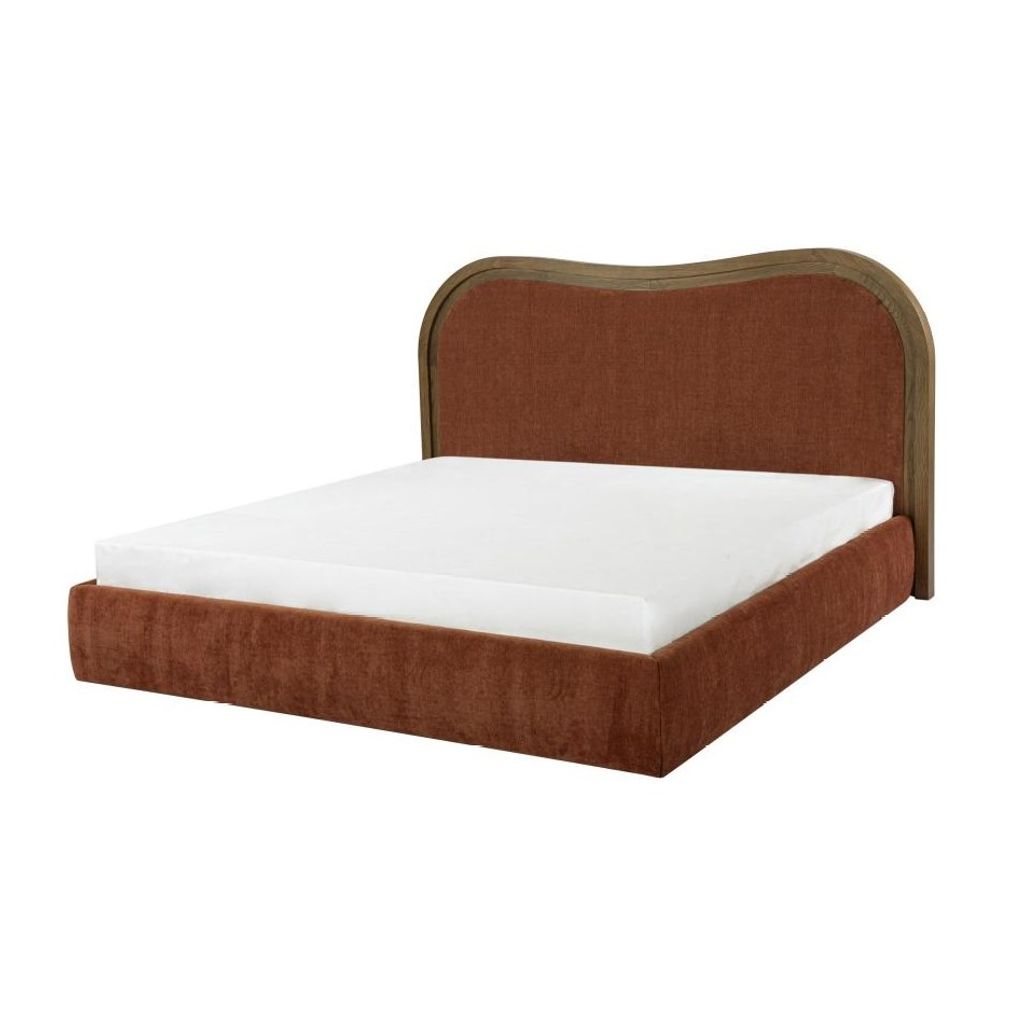 Preview image for Art Deco Style Curved Headboard Upholstered King Bed Solid Ash Wood Frame