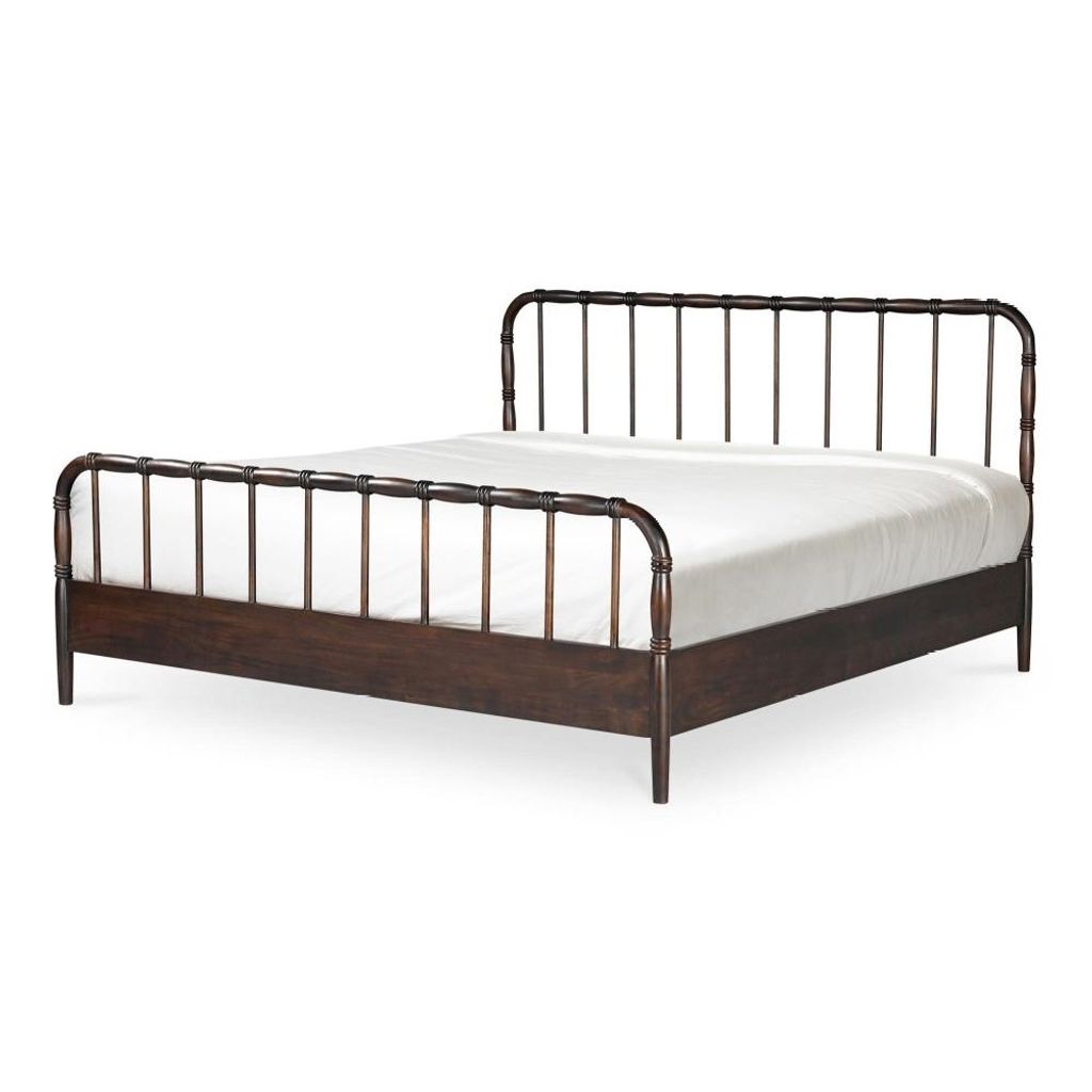 Preview image for Dark Brown Solid Acacia Wood Open Frame King Spindle Bed