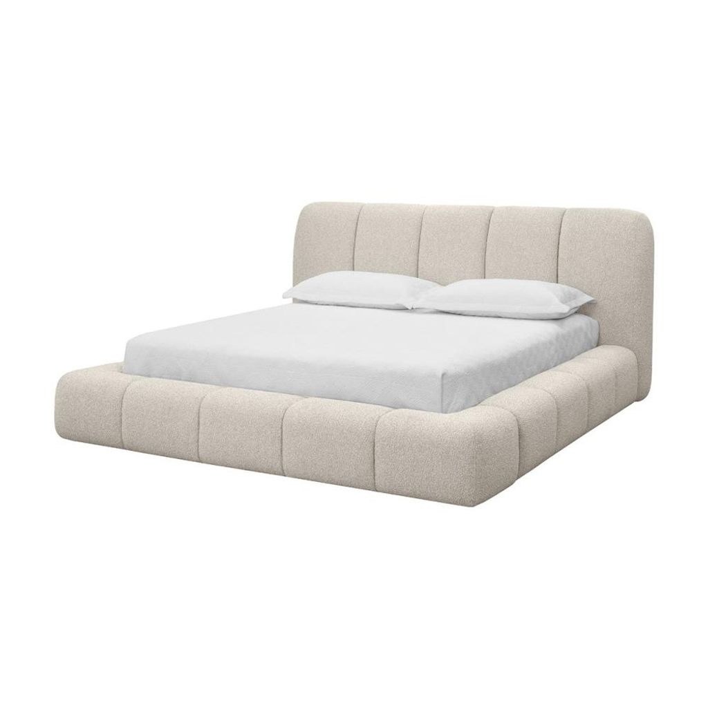 Preview image for Channel Tufted Light Oatmeal Beige Fabric Fully Upholstered King Bed Frame