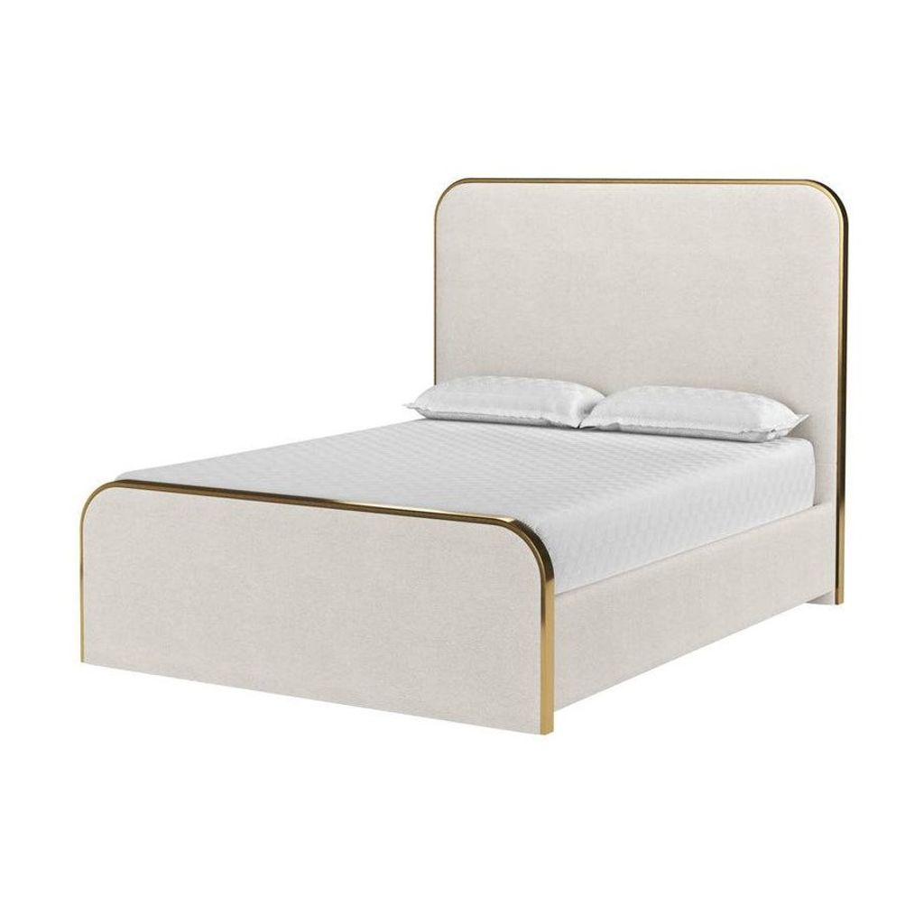 Preview image for Curved Upholstered Cream Fabric & Brushed Gold Metal Queen Bed Frame