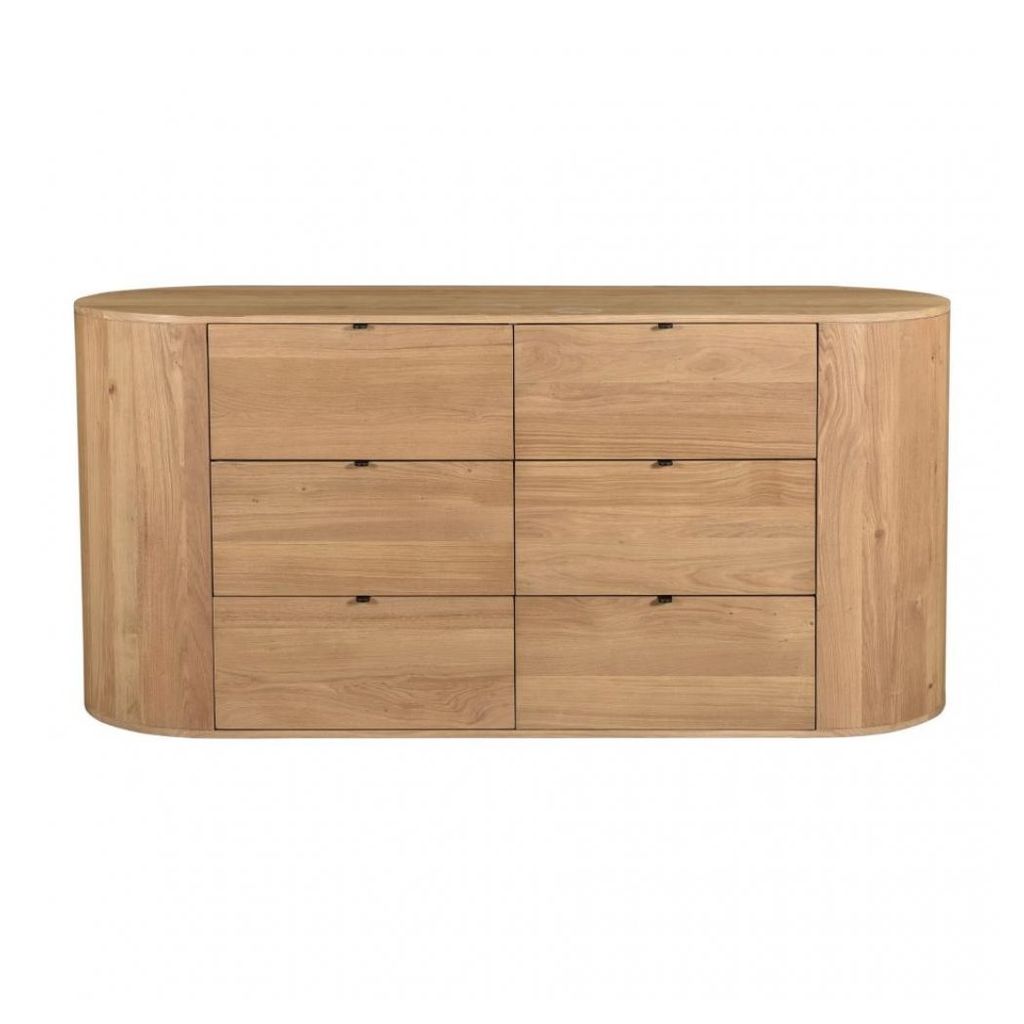 Preview image for Scandi Style Rounded 6 Drawer Double Dresser Solid Oak Wood 66 inch