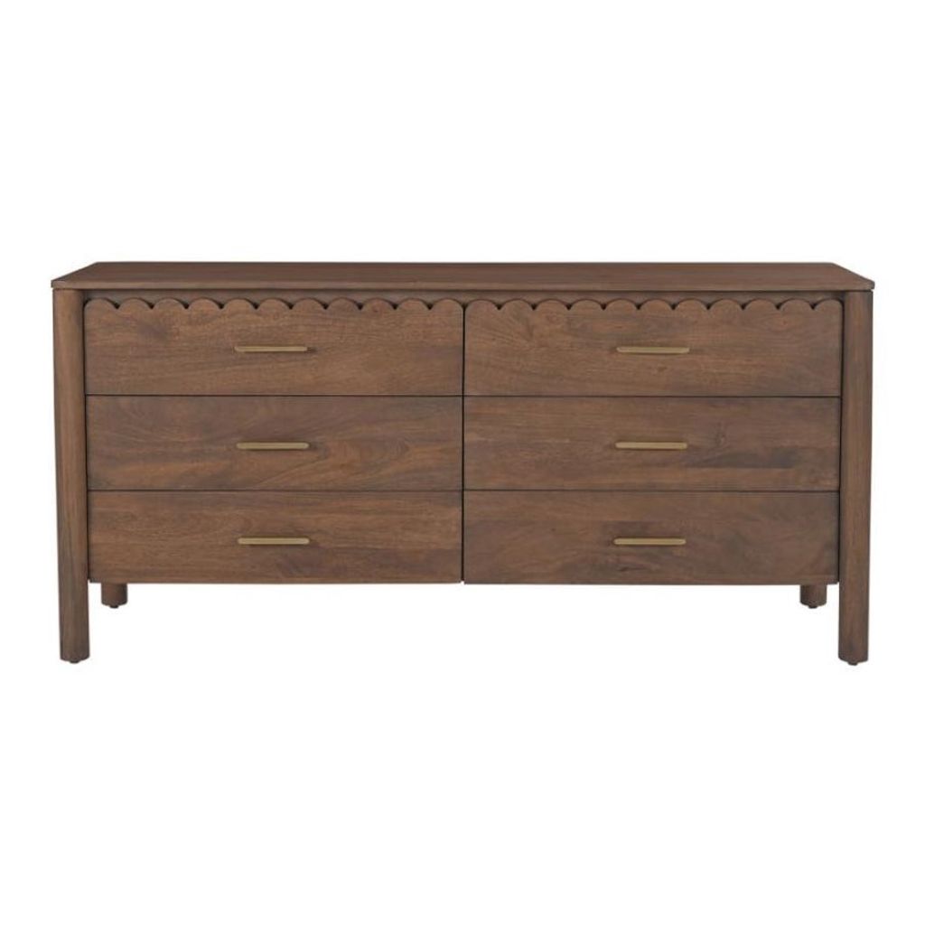 Preview image for Scalloped 6 Drawer Double Dresser Brown Mango Wood 73 inch