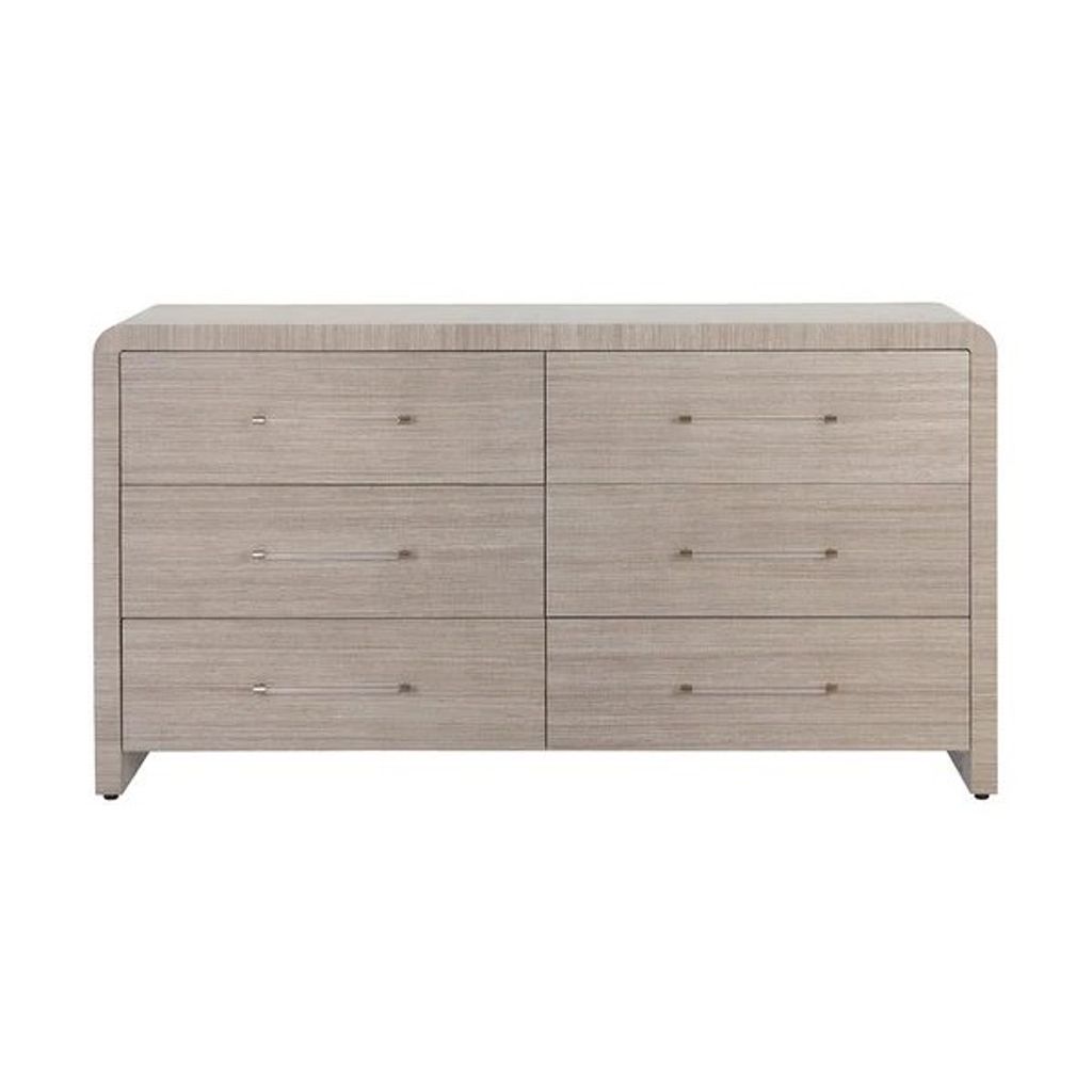 Preview image for Coastal Beach Sand Raffia Wrapped Wood 6 Drawer Curved Double Dresser 69 inch