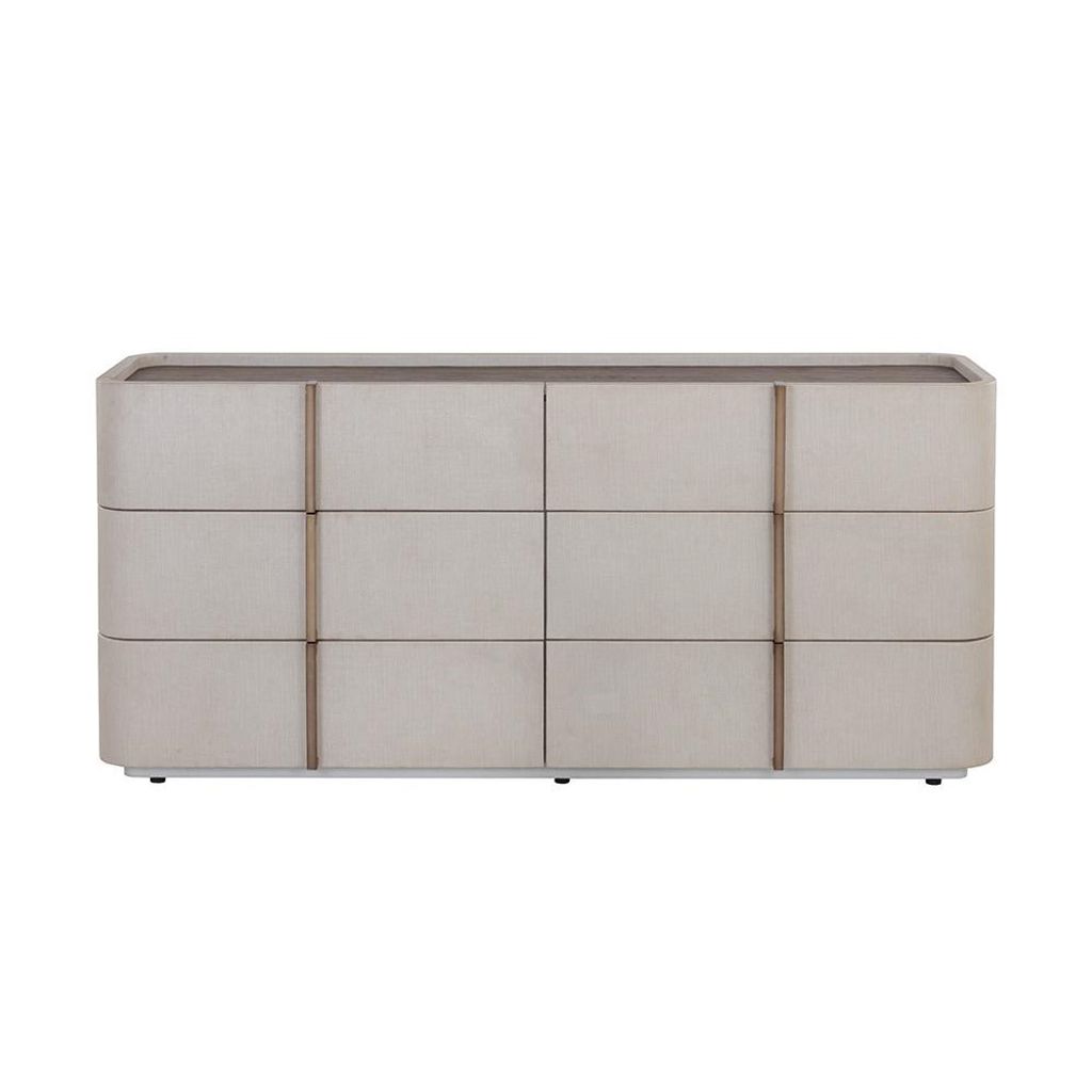 Preview image for Contemporary Cream Faux Leather Wrapped 6 Drawer Double Dresser 72 inch