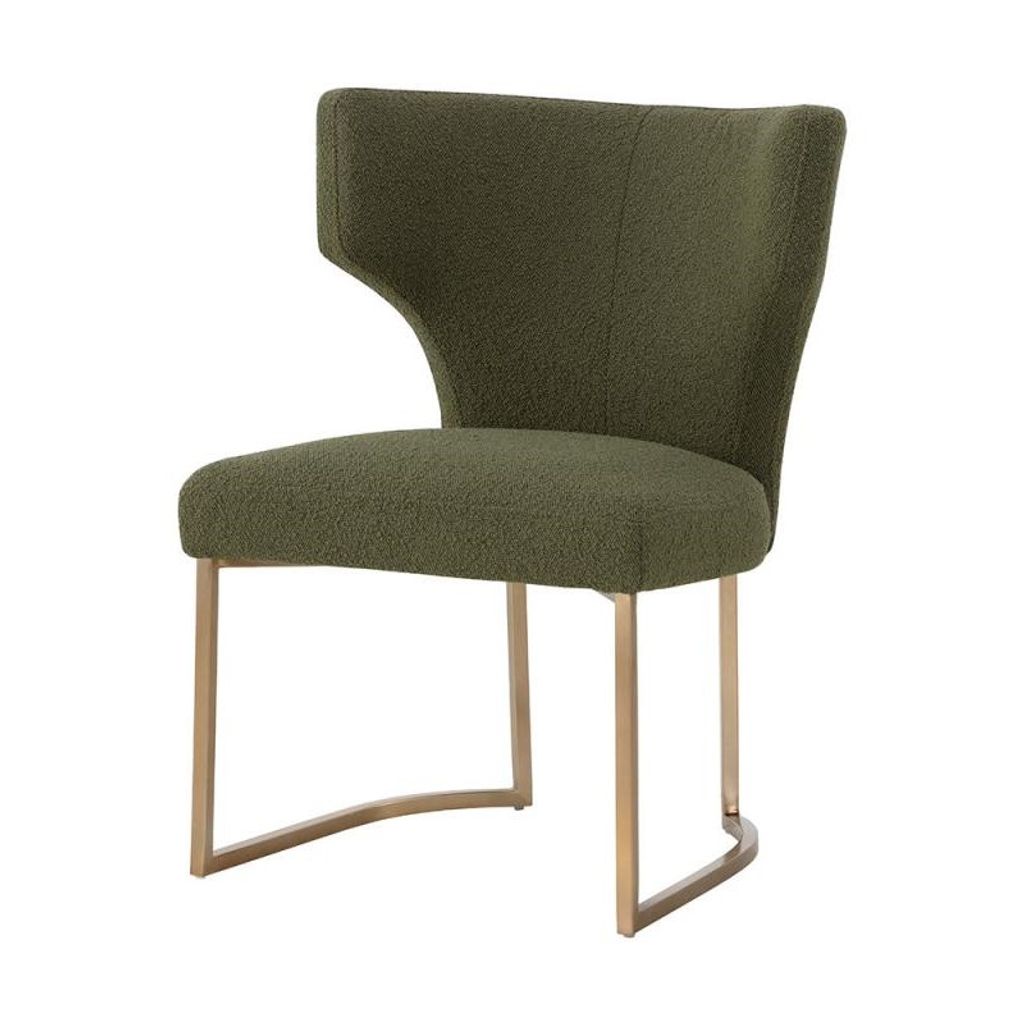 Preview image for Olive Green Boucle Curved Back Armless Dining Chair Gold Base