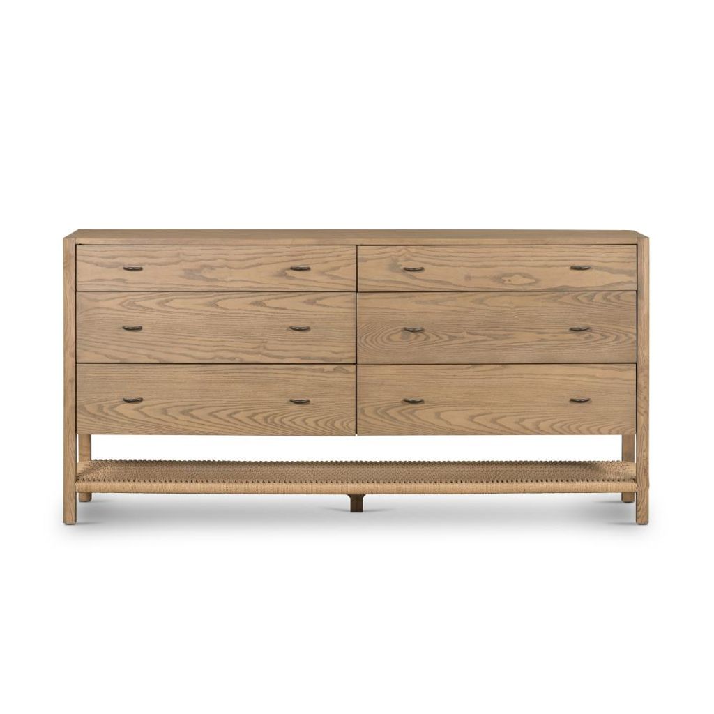 Preview image for 6 Drawer Double Dresser Solid Ash Wood in Dune Finish 69 inch