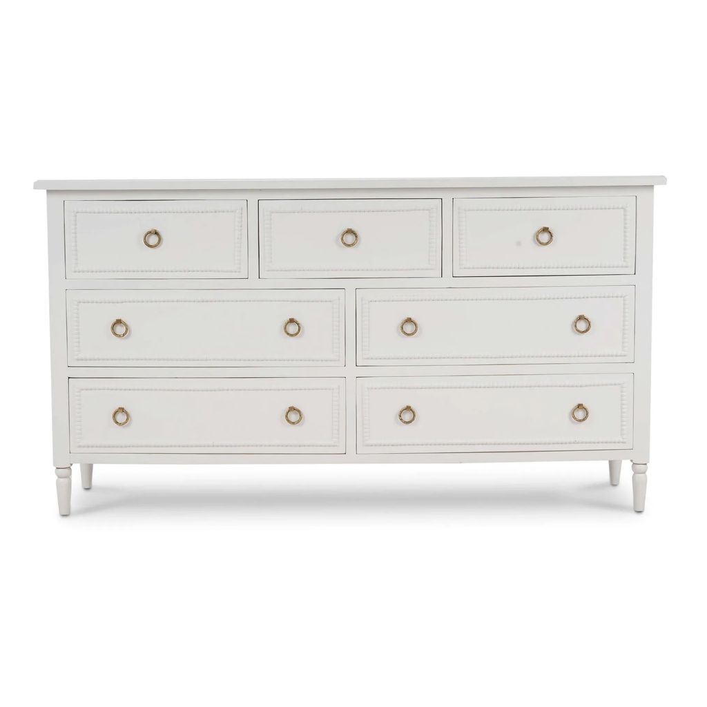 Preview image for Traditional Lightly Distressed White 7 Drawer Solid Wood Double Dresser 72 inch