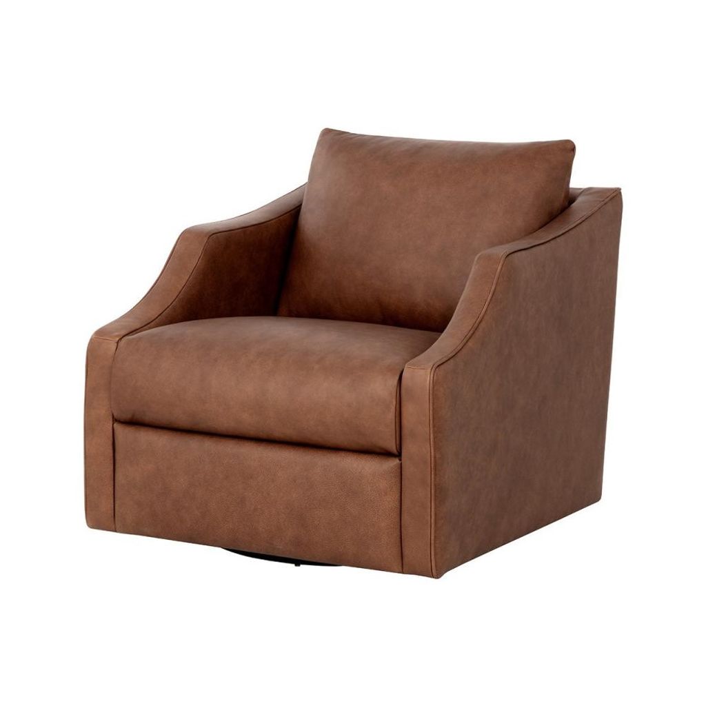 Preview image for Cognac Brown Italian Leather Swivel Lounge Chair Sloped Arms Armchair