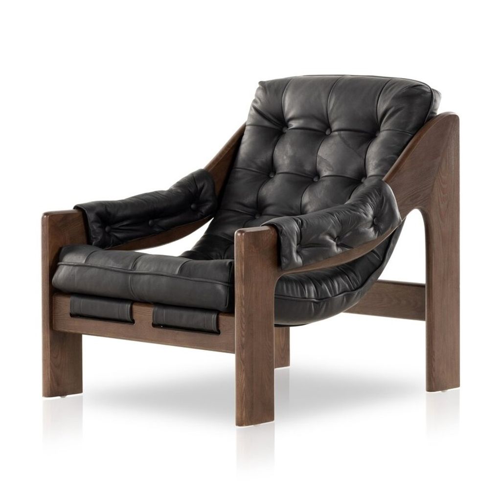 Preview image for Modern Brazilian 70's Style Tufted Black Leather Sling Lounge Chair