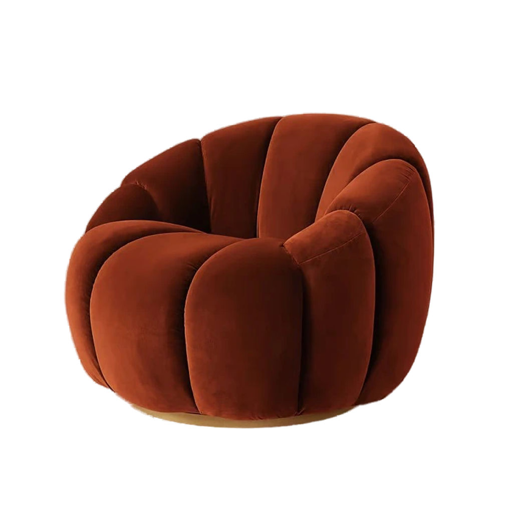 Preview image for Rust Velvet Channel Tufted Swivel Lounge Chair