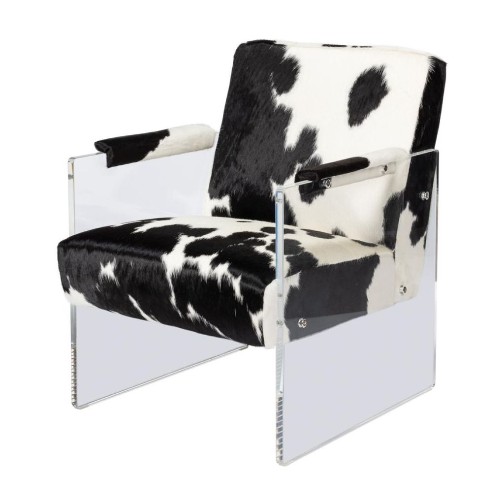 Preview image for Modern Mountain Black & White Hair-on-Hide Leather Lounge Chair Acrylic Frame Armchair