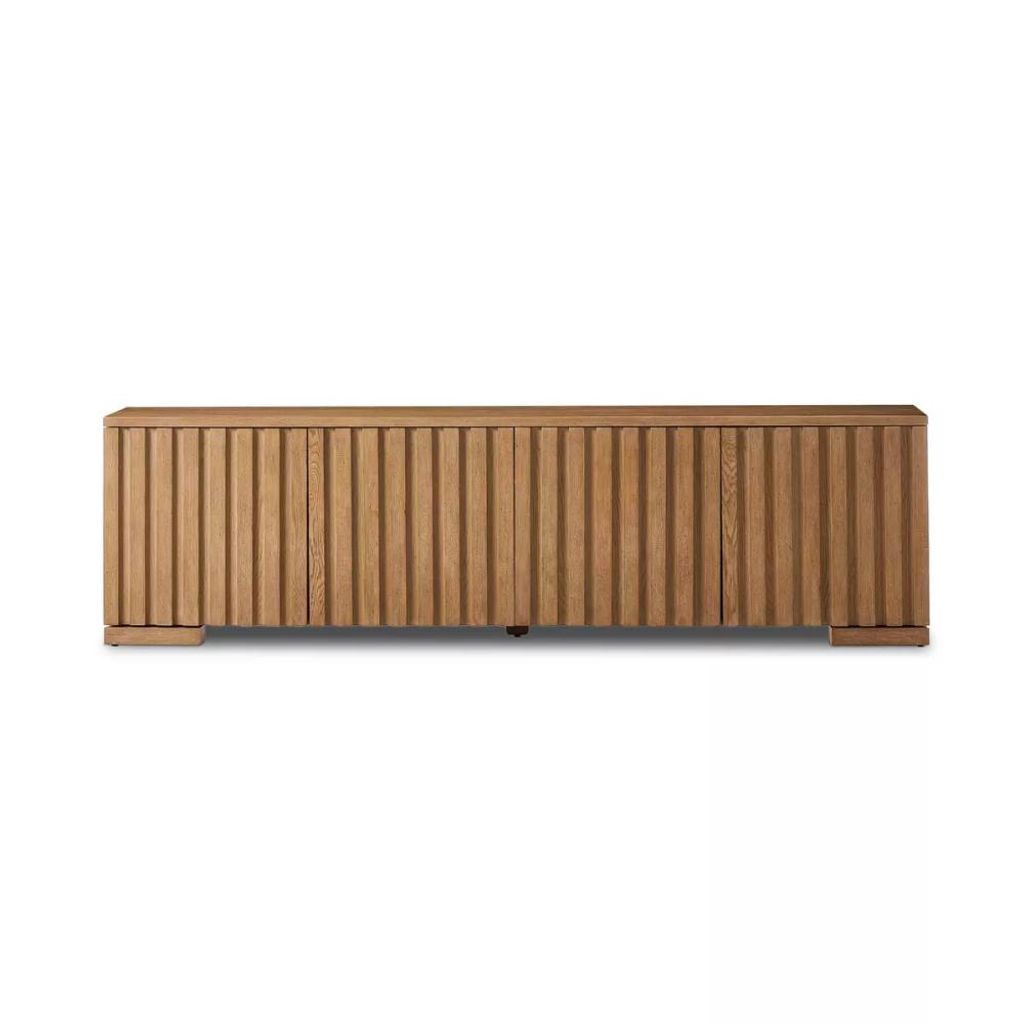 Preview image for Ribbed Bleached Oak Wood Media Console Storage Cabinet 93 inch