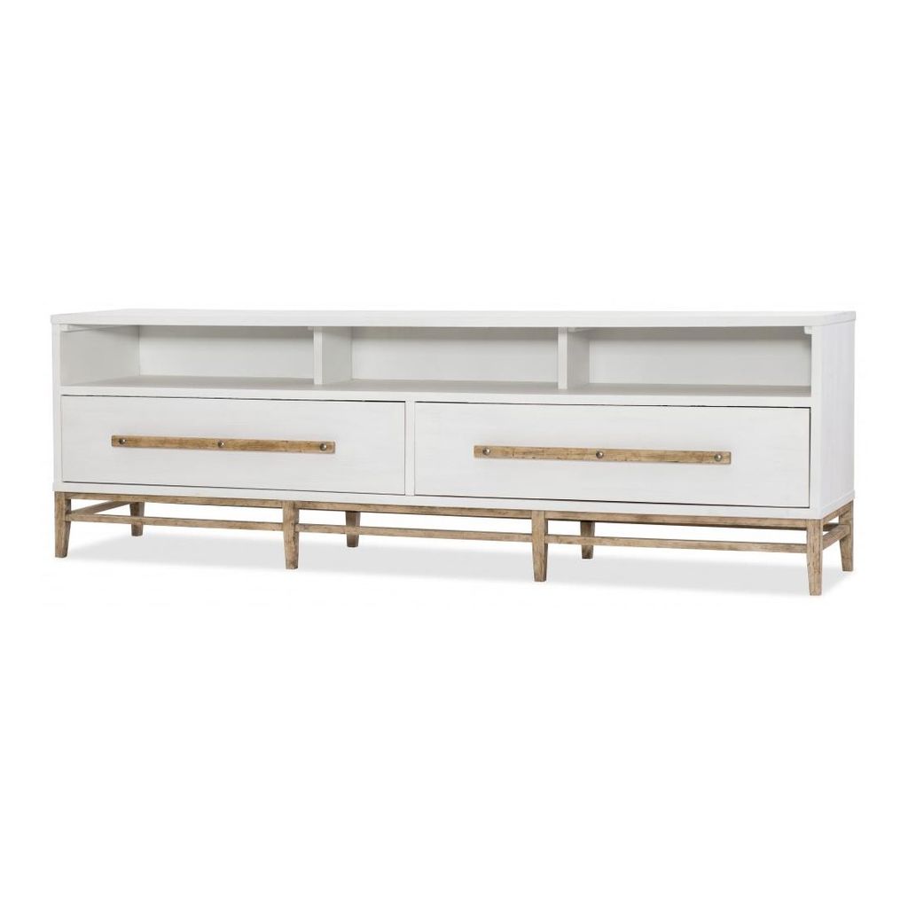 Preview image for Coastal Beach White 2 Drawer Low Entertainment Media Console 88 inch