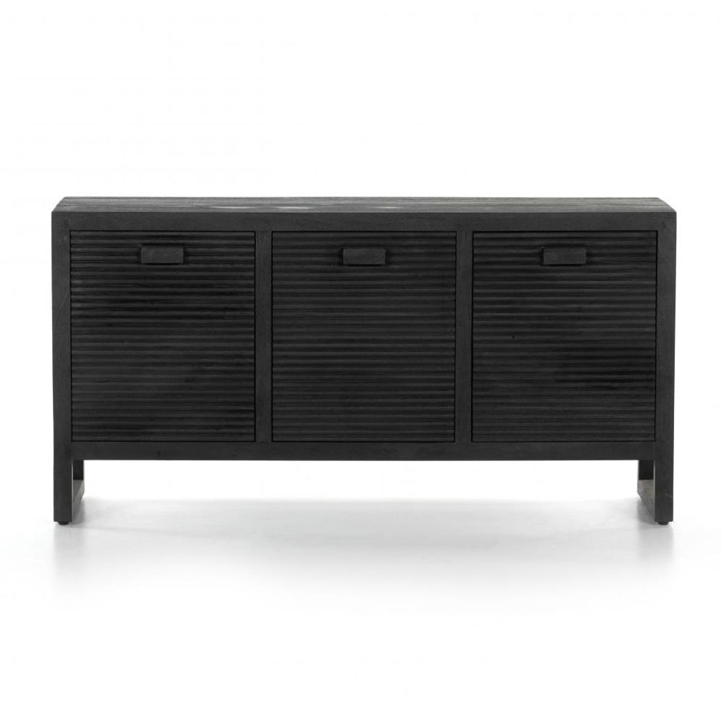 Preview image for Dark Reeded Solid Mango Wood Media Console 3 Door Sideboard Storage Cabinet 59 inch