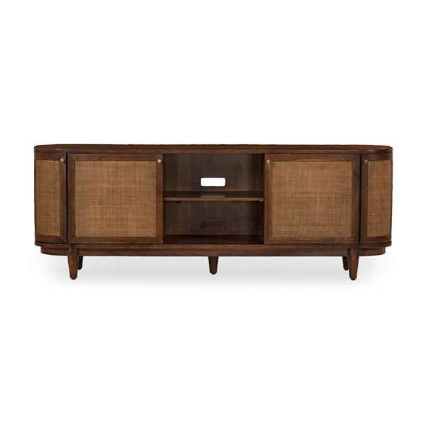 Cane & Brown Acacia Wood Rounded Media Console Storage Cabinet 84 inch